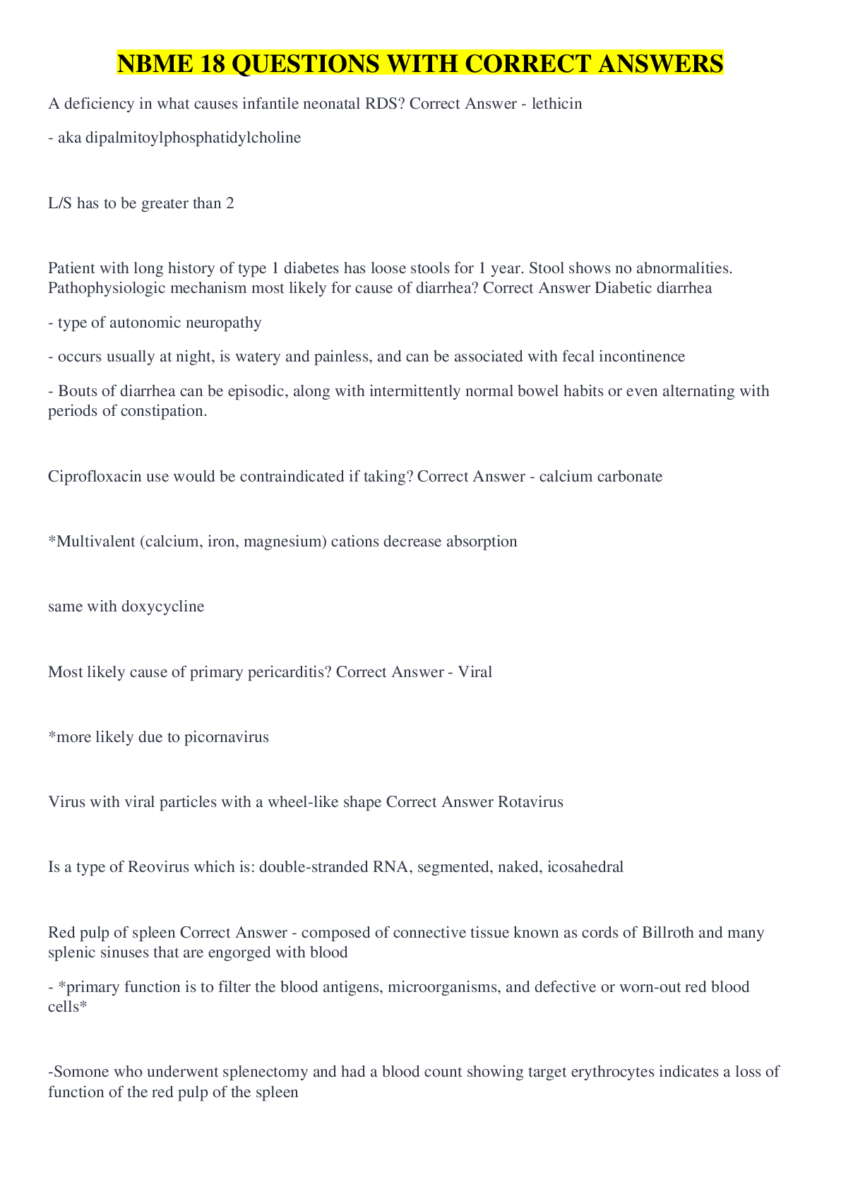 Preview image for NBME 18 QUESTIONS WITH CORRECT ANSWERS